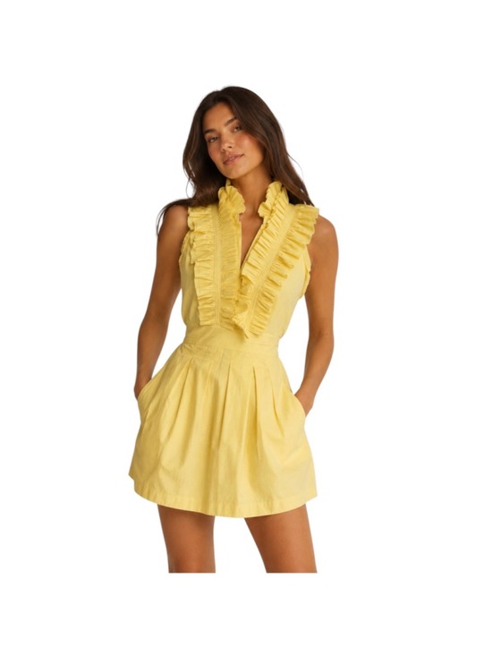 BCBGMAXAZRIA Dresses & Skirts - BCBGMAXAZRIA Max Azria Yellow Ruffle Halter Mini Dress Open Back Tie Waist Size
